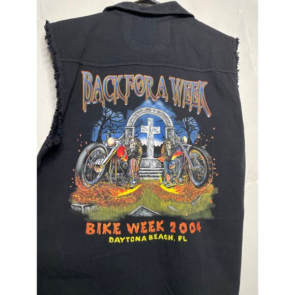Biker Design Bike Week Daytona Beach 2001 Black Cutoff Vest Size Large Cotton - Picture 5 of 6